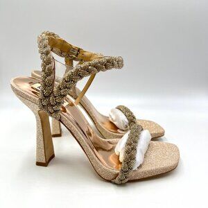 Badgley Mischka Womens Size 9.5 Fennel Braided Gold‎ Dress Sandals Heels Shoes